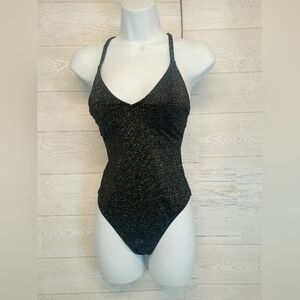 Cupshe NWT Women's Size‎ Small Shiny Black sparkly twist back One Piece Swimsuit